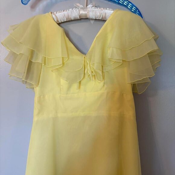 Vintage 1970s JCPenny Yellow Prom Ruffles Bridesmaid Formal Prairie Dress - Picture 4 of 8